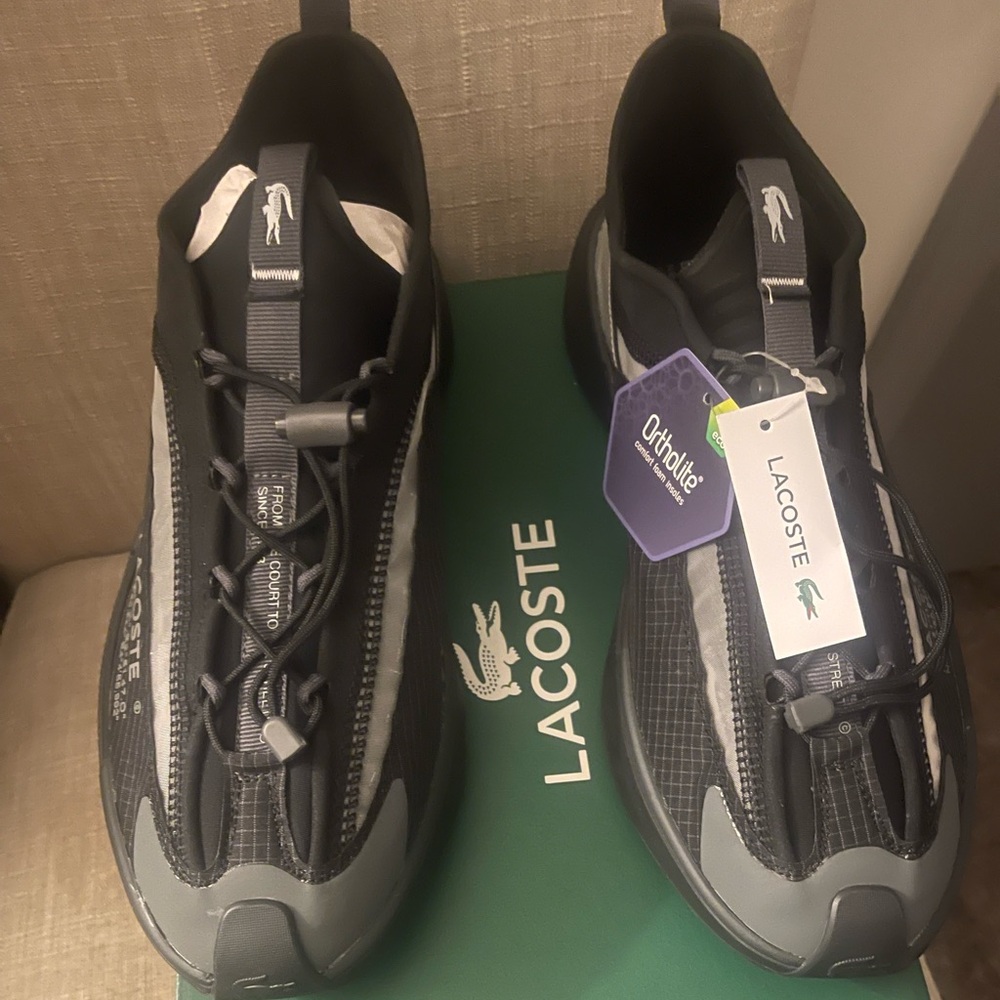 ODYSSA LITE 123 1 SMA TEXTILE LACOSTE BLACK/DARK  GREY MENS SHOES SIZE 10